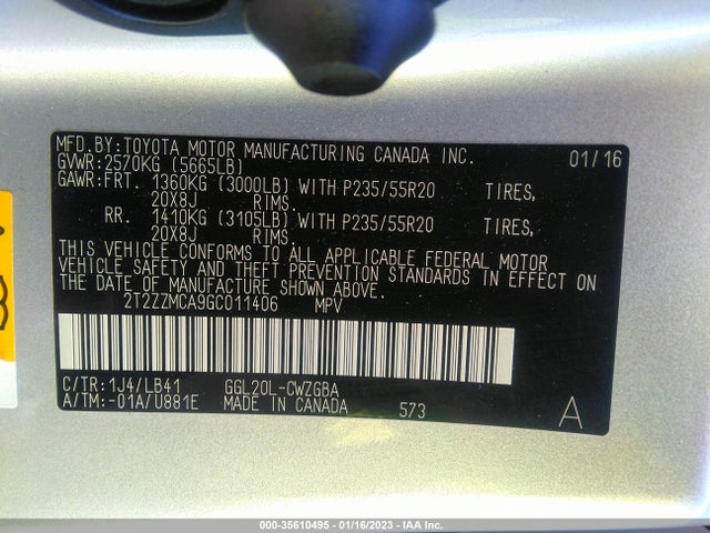 2T2ZZMCA9GC011406 Lexus RX 350