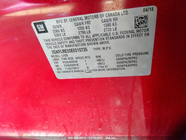 GMC Terrain Sle 2014 2GKFLRE30E6310726 Image 10