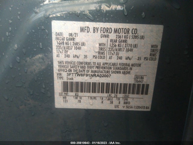 2022 Ford Maverick, VIN: 3FTTW8F91NRA02007