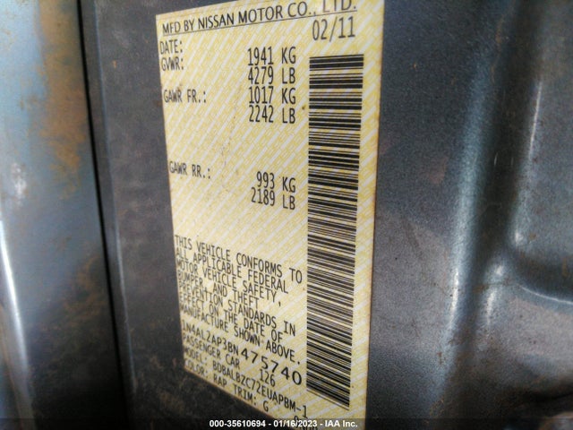 2011 NISSAN ALTIMA 2.5 SL VIN: 1N4AL2AP3BN475740