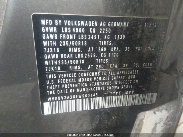 WVGBV3AX8EW560145 Volkswagen Tiguan Sel