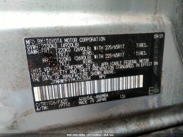 2021 Toyota RAV4, VIN: JTMRWRFV1MJ053884