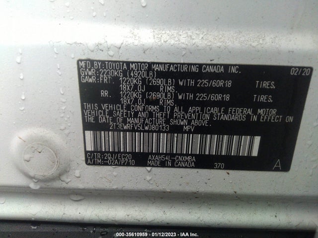 2020 Toyota RAV4, VIN: 2T3EWRFV5LW080133