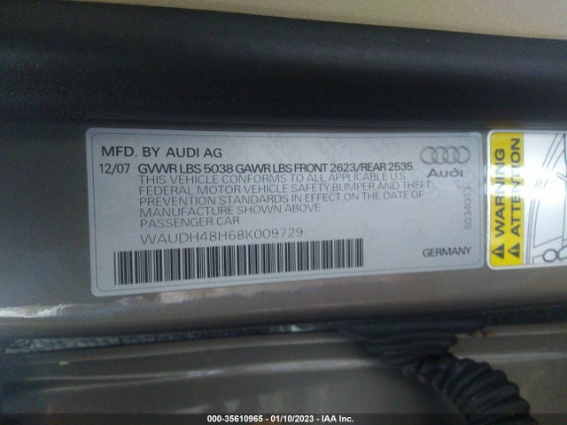 Audi A4 3.2l 2008 WAUDH48H68K009729 Image 10