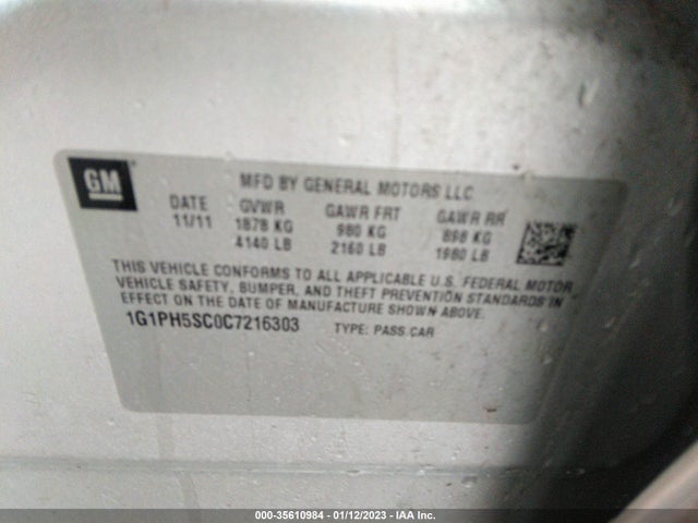 2012 CHEVROLET CRUZE LTZ VIN: 1G1PH5SC0C7216303
