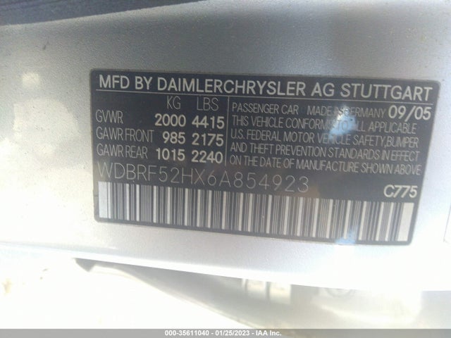 2006 MERCEDES-BENZ C-CLASS SPORT VIN: WDBRF52HX6A854923