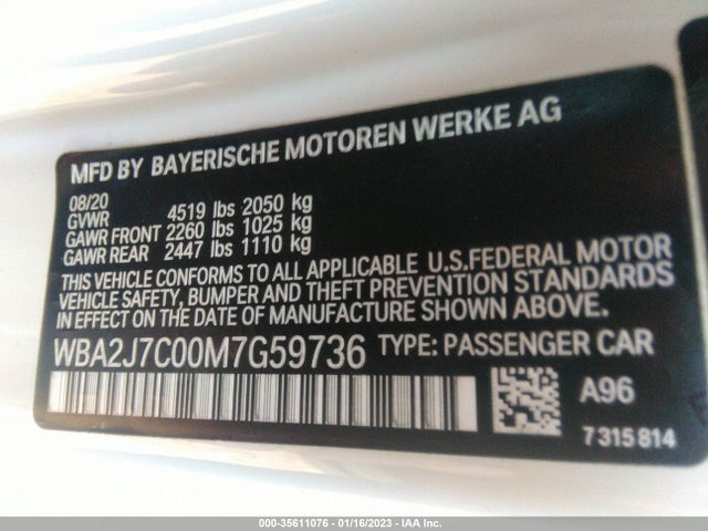 2021 BMW 2 Series, VIN: WBA2J7C00M7G59736