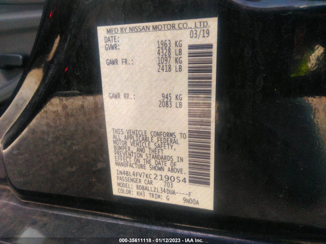 2019 Nissan Altima, VIN: 1N4BL4FV7KC219054