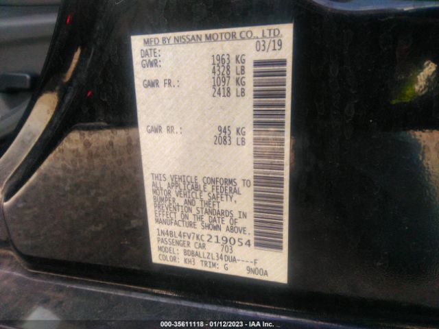 1N4BL4FV7KC219054 Nissan Altima 2.5 Platinum
