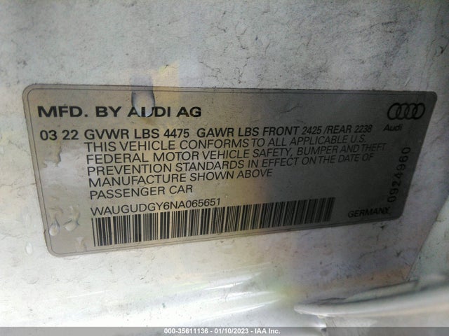 2022 Audi A3, VIN: WAUGUDGY6NA065651