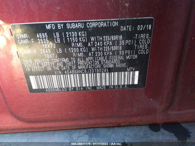 2018 Subaru Outback, VIN: 4S4BSANC8J3319024