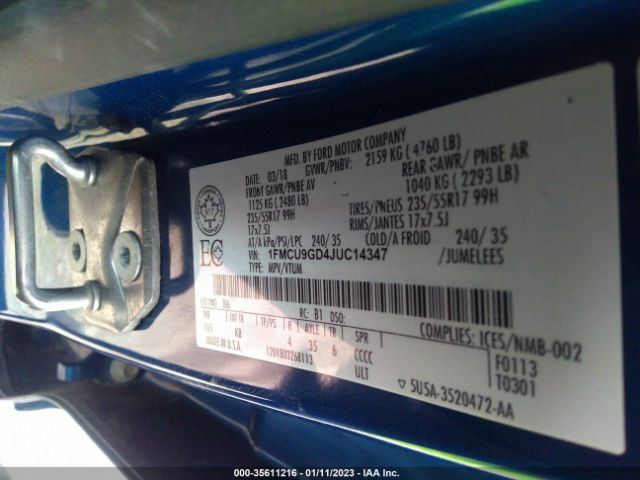1FMCU9GD4JUC14347 Ford ESCAPE SE