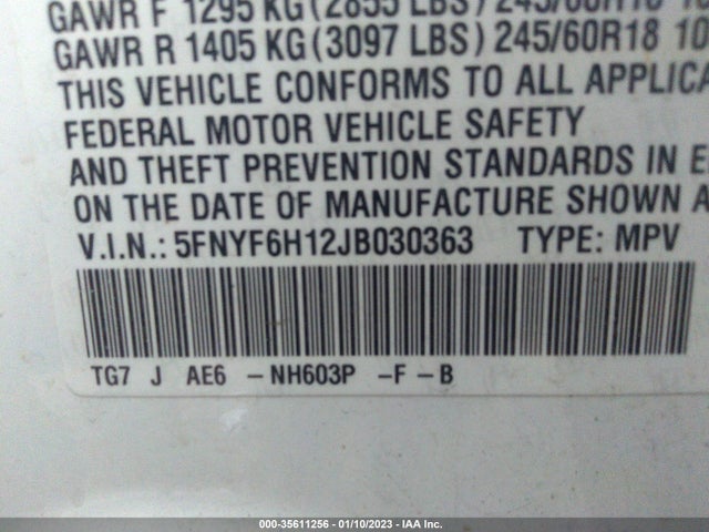 Honda PILOT LX 2018 5FNYF6H12JB030363 Image 9