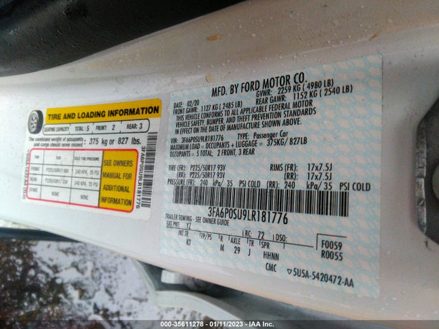 2020 Ford Fusion, VIN: 3FA6P0SU9LR181776