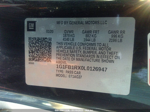 Chevrolet Camaro 1lt 2020 1G1FB1RX0L0126947 Image 9