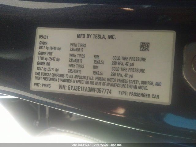 Tesla Model 3 Standard Range Plus 2021 5YJ3E1EA3MF057774 Image 10