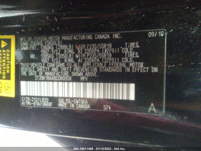 Lexus RX 350 2011 2T2BK1BAXBC080958 Image 10