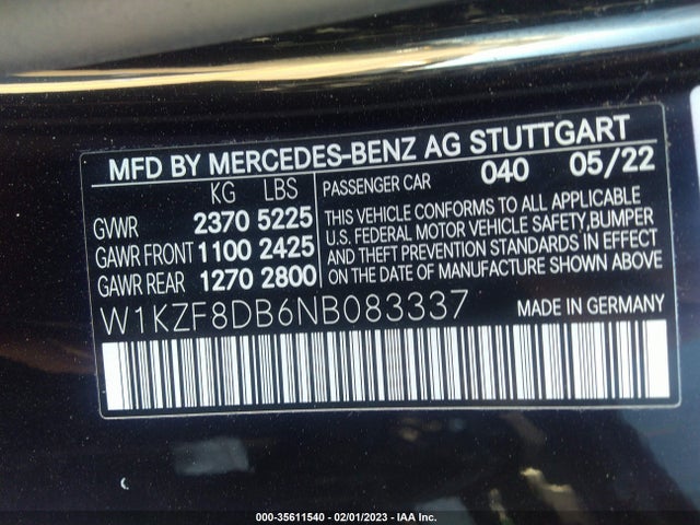 2022 Mercedes-Benz E-Class, VIN: W1KZF8DB6NB083337