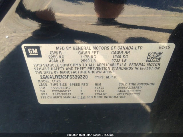 GMC Terrain Sle 2015 2GKALREK3F6339320 Image 9