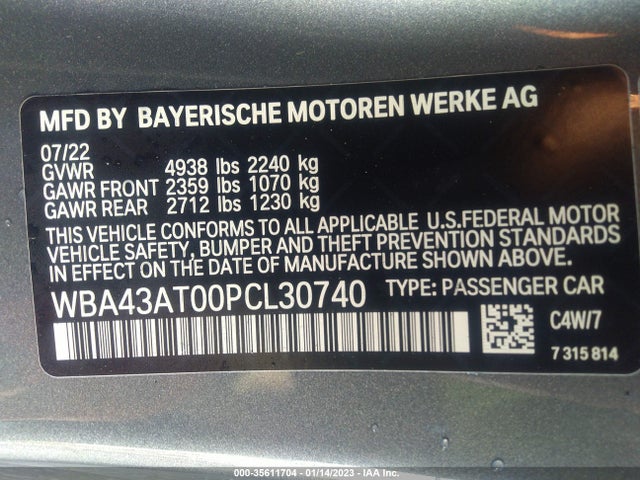 2023 BMW 4 Series, VIN: WBA43AT00PCL30740