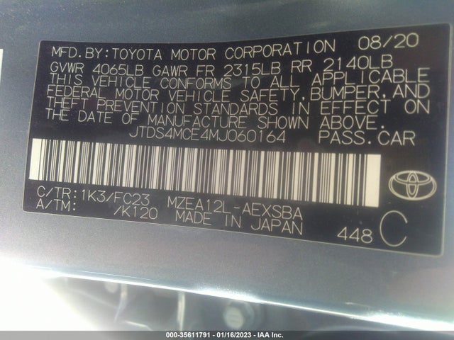 2021 TOYOTA COROLLA SE/NIGHTSHADE/APEX SE VIN: JTDS4MCE4MJ060164