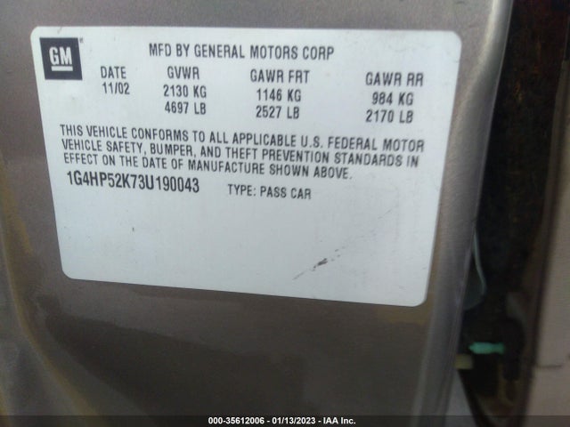 2003 BUICK LESABRE CUSTOM VIN: 1G4HP52K73U190043