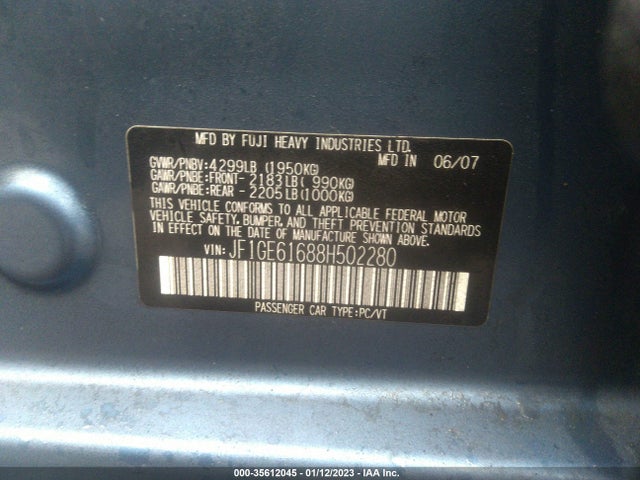 2008 SUBARU IMPREZA SEDAN I W/PREMIUM PKG VIN: JF1GE61688H502280