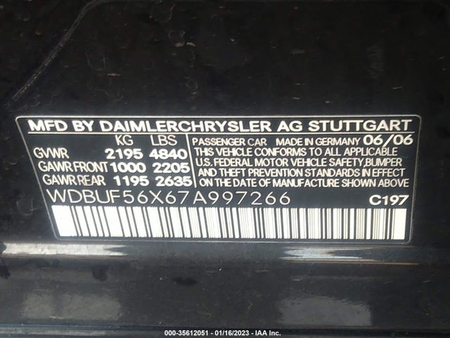 Aukcja sprzedaży 2007 Mercedes-benz E-class 3.5l, vin: WDBUF56X67A997266, numer aukcji: 35612051