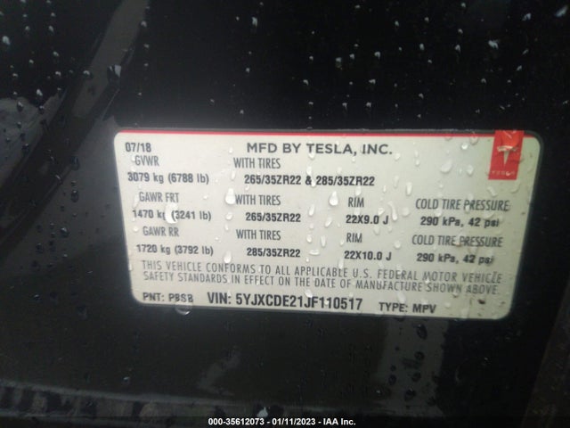 2018 Tesla Model X, VIN: 5YJXCDE21JF110517