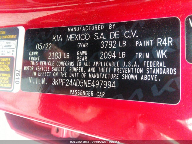 2022 Kia Forte, VIN: 3KPF24AD5NE497994