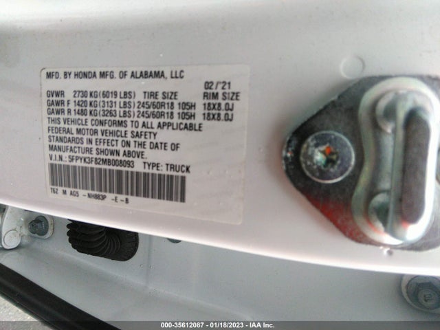 2021 Honda Ridgeline, VIN: 5FPYK3F82MB008093