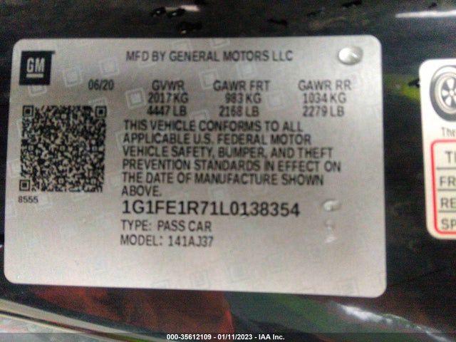 2020 Chevrolet Camaro, VIN: 1G1FE1R71L0138354