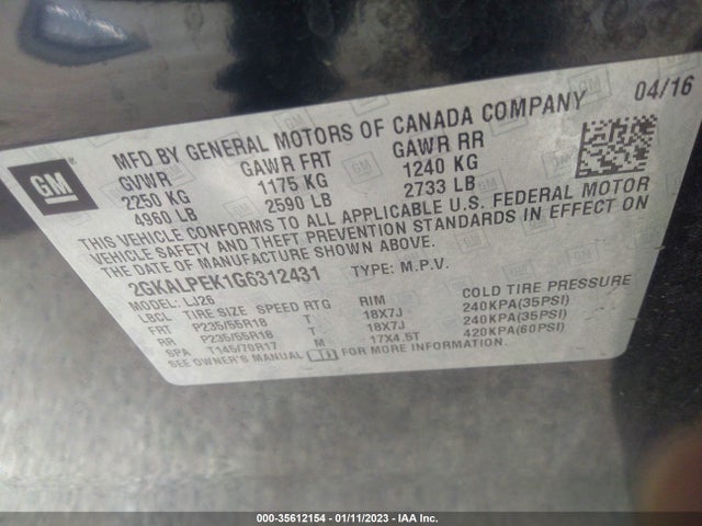 2016 GMC TERRAIN SLT VIN: 2GKALPEK1G6312431