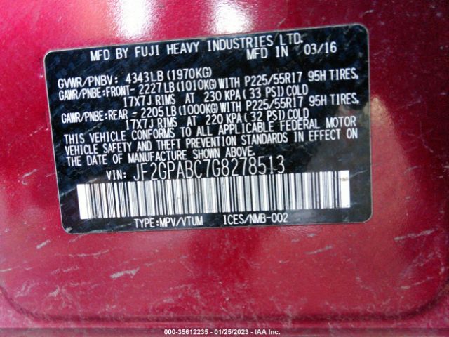 JF2GPABC7G8278513 Subaru Crosstrek Premium