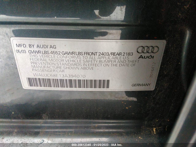 2003 AUDI A4 1.8T VIN: WAUJC68E13A394070