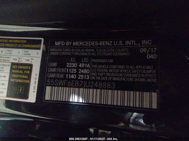 2018 MERCEDES-BENZ C-CLASS AMG C 43 VIN: 55SWF6EB7JU248883
