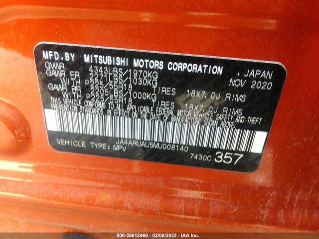 JA4ARUAU5MU008140 Mitsubishi Outlander Sport Es/se/le/be