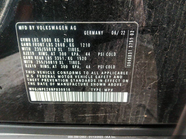 2022 Volkswagen ID.4, VIN: WVGJNPE29NP039916