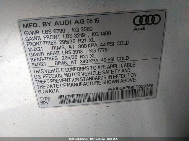 2015 Audi Q7, VIN: WA1LGAFE9FD028389