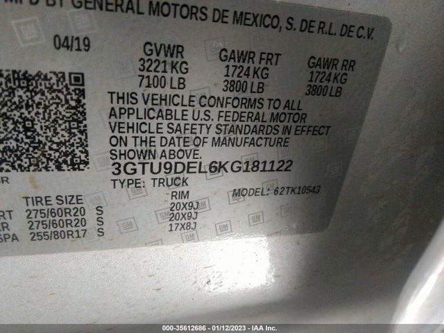 GMC Sierra 1500 Slt 2019 3GTU9DEL6KG181122 Image 9