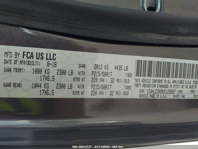 2017 Jeep Compass, VIN: 1C4NJCBA9HD123567