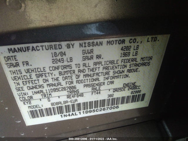Nissan Altima 2.5 S 2005 1N4AL11D95C267006 Image 11