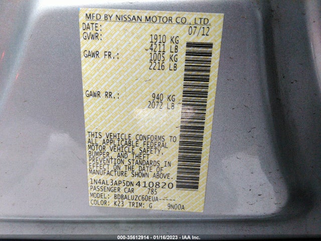 2013 NISSAN ALTIMA 2.5 SV VIN: 1N4AL3AP5DN410820
