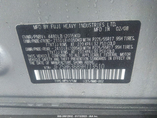 JF2SH63689H713510 Subaru Forester X W/premium Pkg