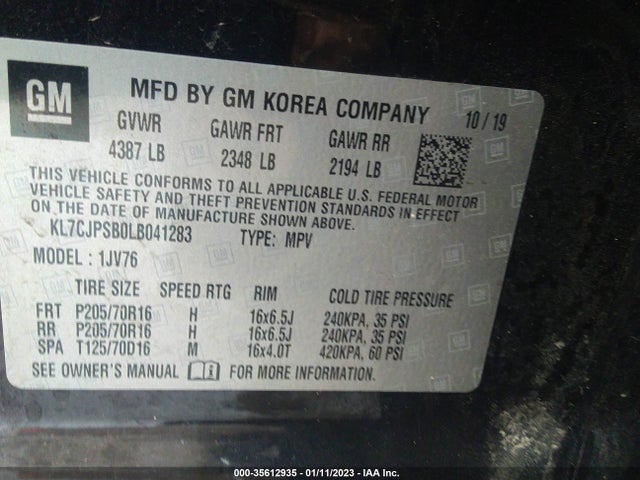 Chevrolet Trax Lt 2020 KL7CJPSB0LB041283 Image 9