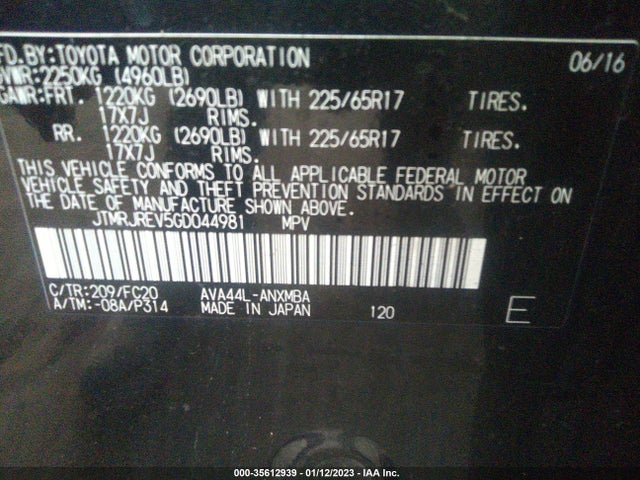 2016 Toyota RAV4, VIN: JTMRJREV5GD044981
