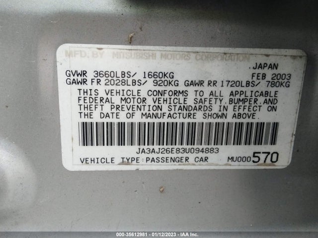 JA3AJ26E83U094883 Mitsubishi LANCER ES