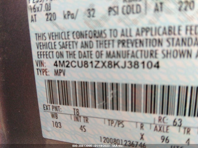 2008 MERCURY MARINER VIN: 4M2CU81ZX8KJ38104
