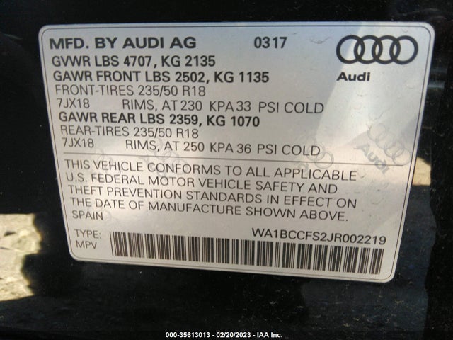 WA1BCCFS2JR002219 Audi Q3 Premium/sport Premium