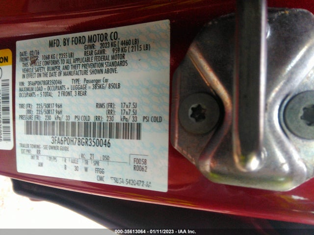 2016 Ford Fusion, VIN: 3FA6P0H78GR350046